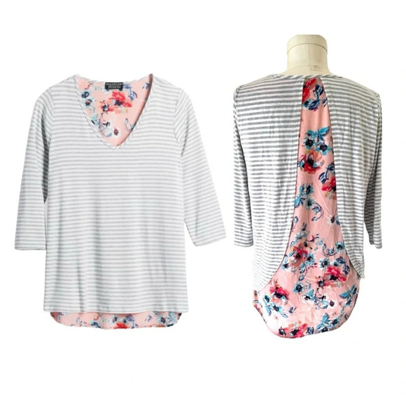 Cline Waterfall Back Detail Knit Top - Stitchfix - floral and stripe pattern - Picture 1 of 8